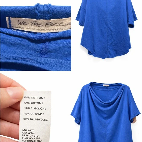 We The Free Cobalt Blue Oversized Cowl Neck Raw Edge Cotton Boho Top - Picture 3 of 6